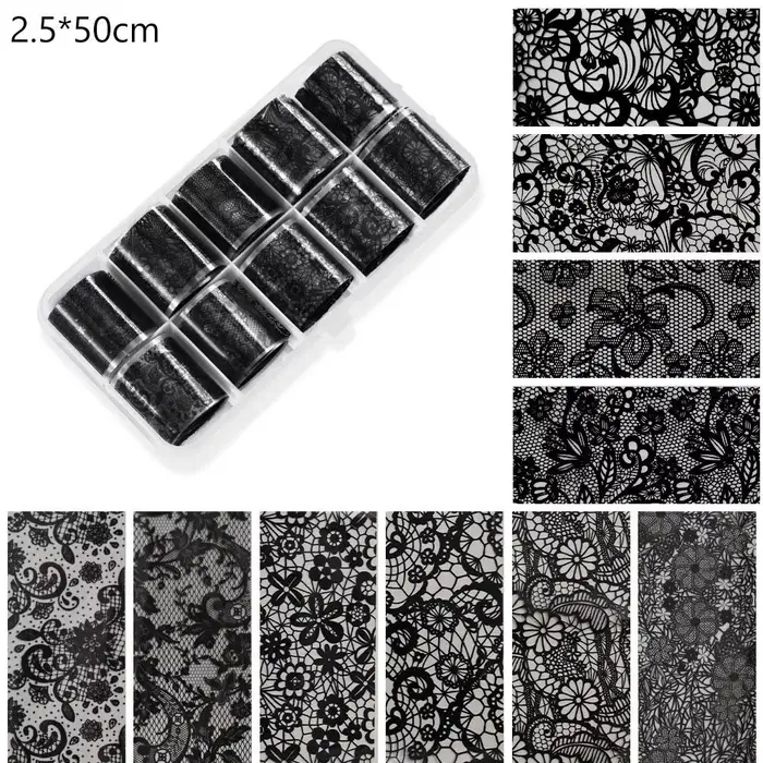 Autocollants pour ongles en dentelle noire, autocollants pour ongles en dentelle florale 3D pour la 