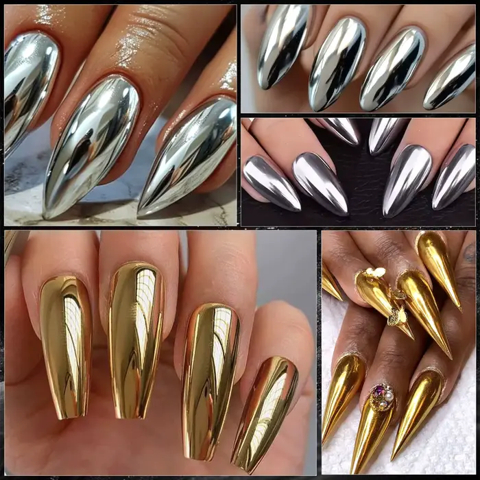 Kit de poudre à ongles effet miroir chromé