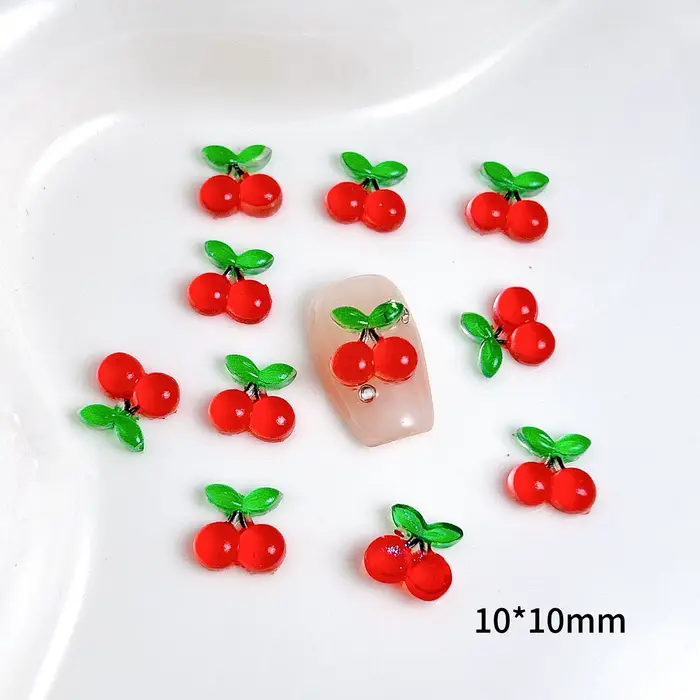 20 pièces 3D créatif simulé cerise ongles breloques glace Transparent rouge