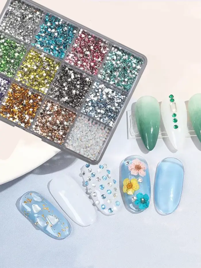 12 grilles (6000 pièces) strass pour Nail Art en résine 3D + outils 2mm diamant brillant breloques p