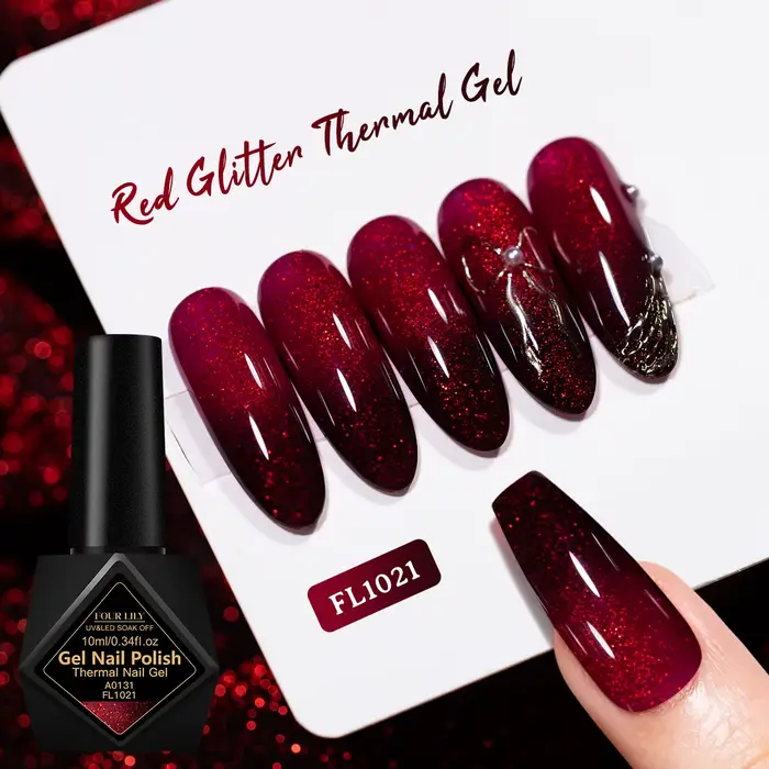 Vernis à ongles thermique à paillettes rouges