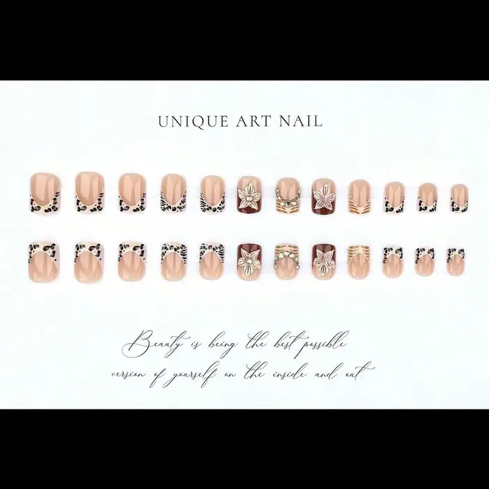 24 faux ongles de style français à motif léopard - Style Hot Girl