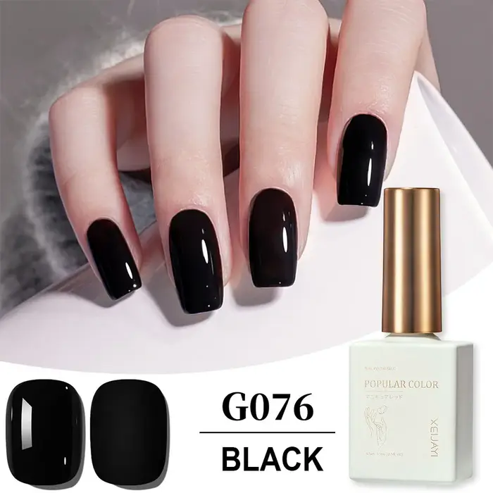 Vernis à ongles en gel noir pur 15 ml, UV-LED, à retirer par trempage, haute pigmentation, couvrance totale, longue durée, qualité salon, gel de manucure