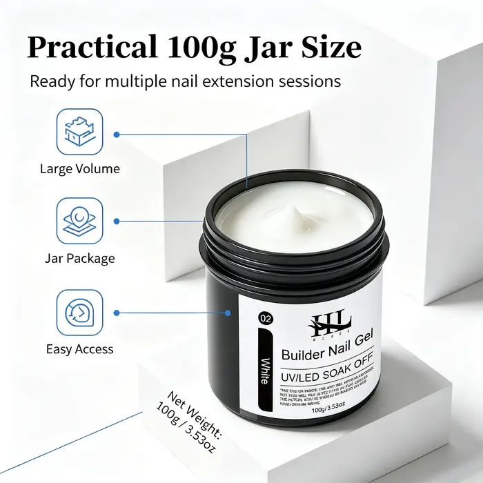 Gel de construction pour ongles blanc soak-off 100g, gel UV LED blanc opaque pour extension et renforcement des ongles, pour salon, maison et manucure DIY