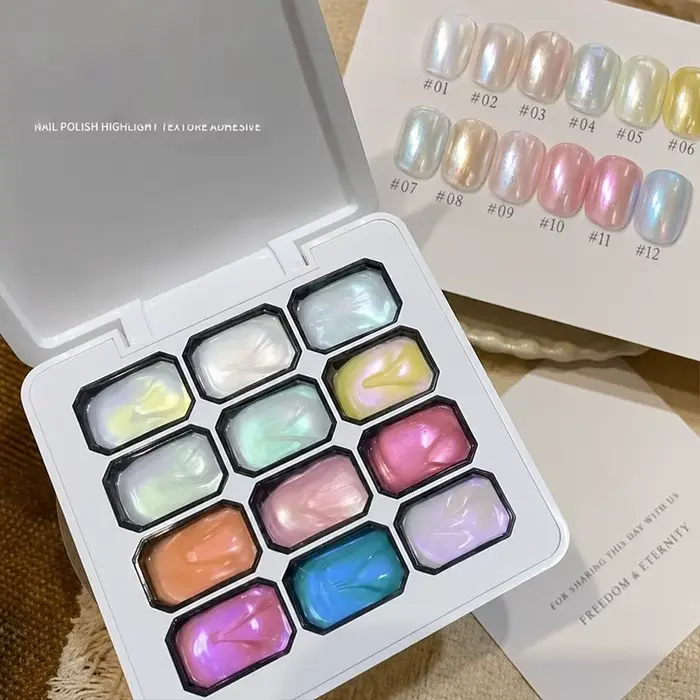 Gel à ongles acrylique effet aurore 12 couleurs, texture haute brillance, pour nail art DIY 3D en re