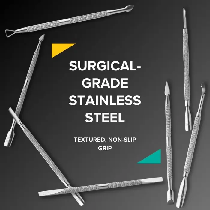 Pousse-cuticules professionnel en acier inoxydable à double extrémité - Éliminateur de peaux mortes et de cuticules pour manucure et pédicure - Indispensable pour le nail art
