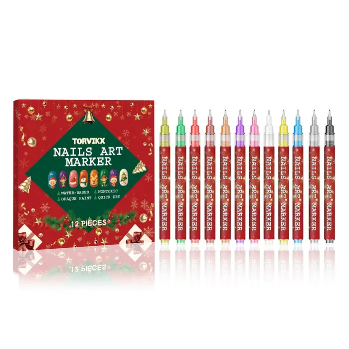 Stylo pour Nail Art 12 couleurs, ensemble de noël pour ongles, stylos Graffiti d'art décoratif, outi