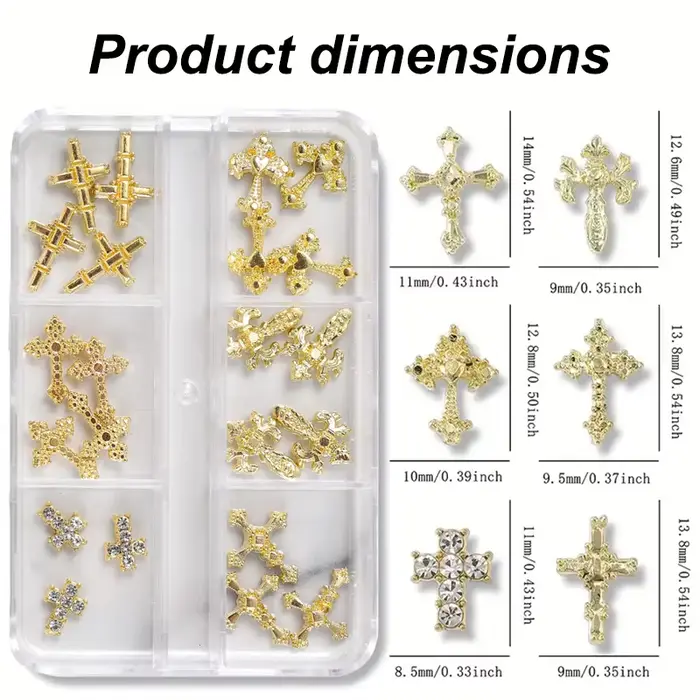Ensemble de breloques croix pour ongles - Pierres 3D en alliage avec strass