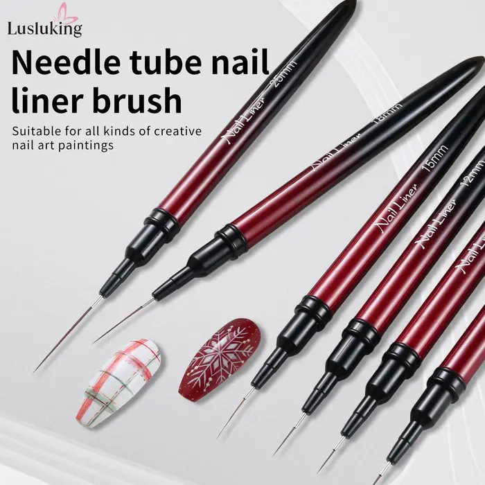 Ensemble de pinceaux pour revêtement d'art des ongles, brosses à rayures noires et rouges, 6/9/12/15