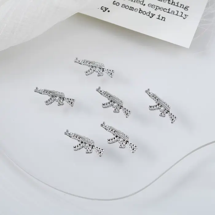 20 pièces de luxe rétro argent pistolet ongles breloques alliage