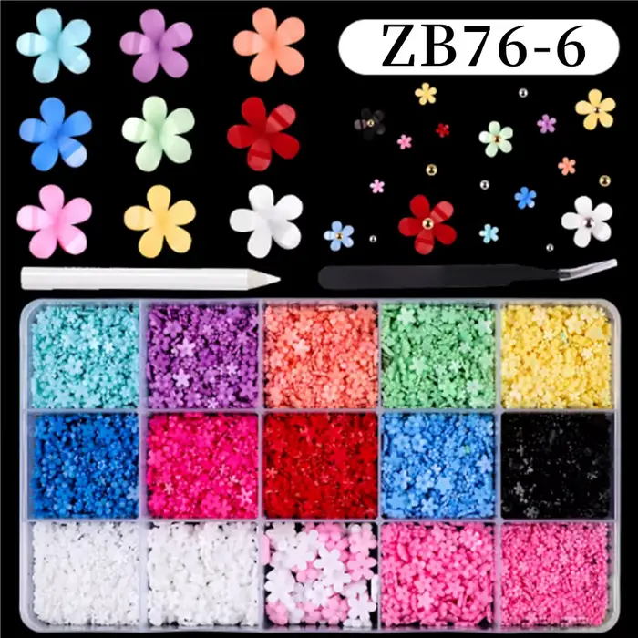 12/15 grilles acrylique fleur ongles breloques mélange de couleurs ensemble 3D fleur Nail Art strass