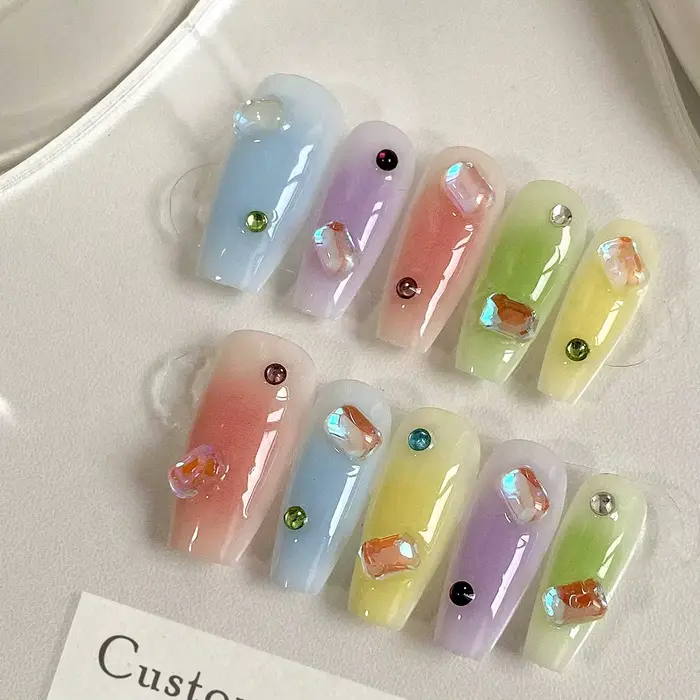 10 pièces de faux ongles en forme de cercueil pressés à la main, magnifiques faux ongles aux couleur
