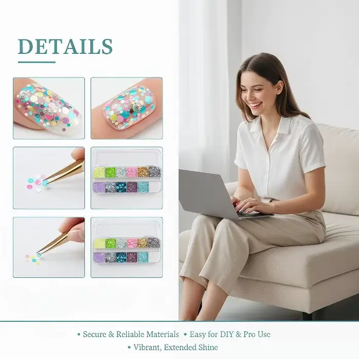 12 grilles de paillettes circulaires colorées pour manucures DIY et créations originales