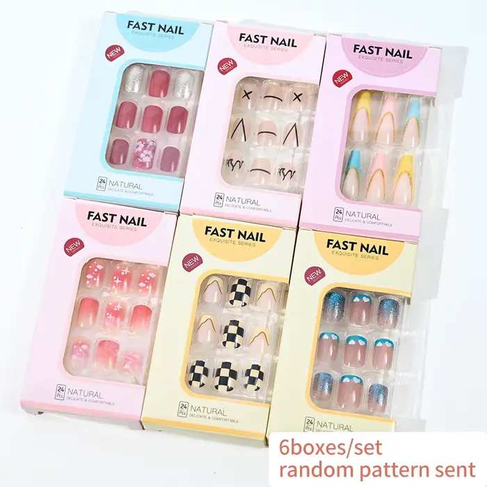 6 boîtes/ensemble court carré faux ongles amour design presse