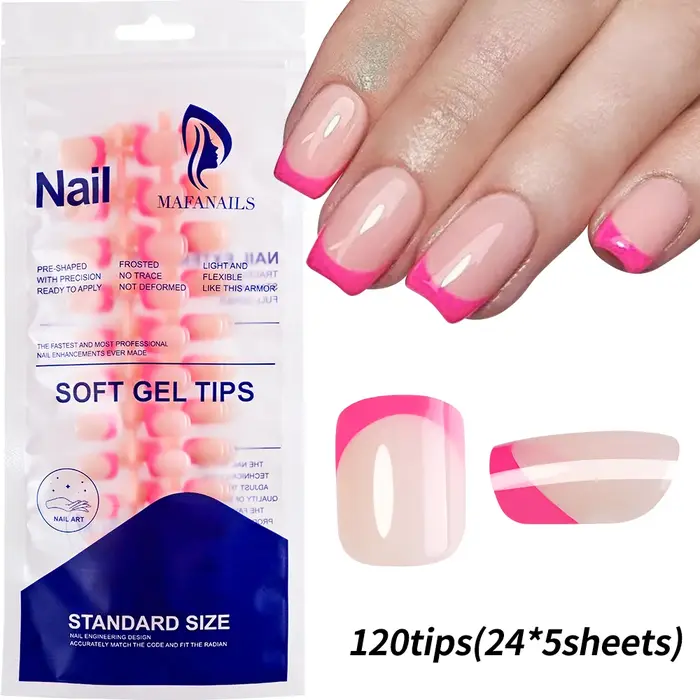 120 pièces = 24*5 français court carré cercueil faux ongles blanc rose Simple portable