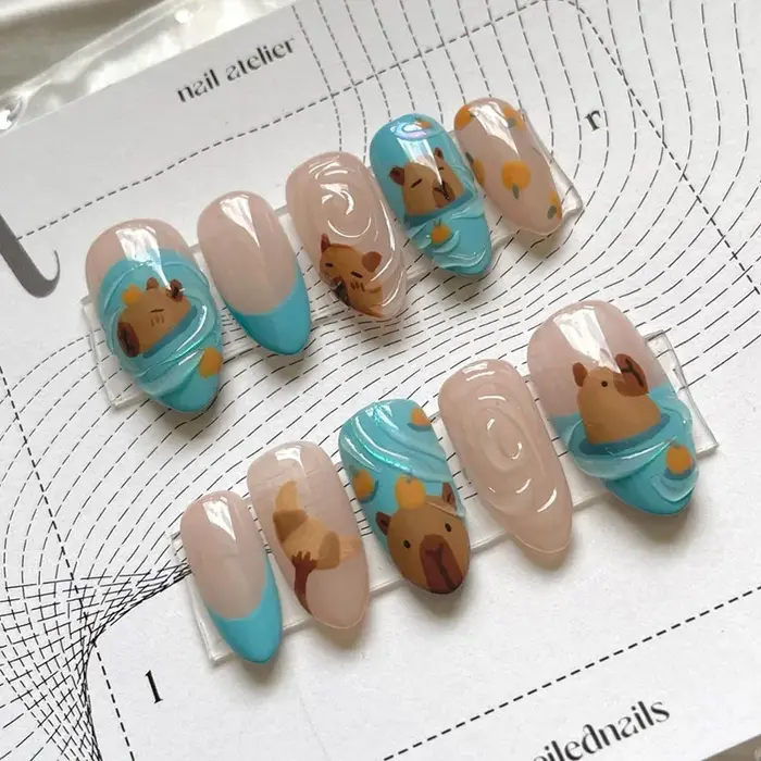 24 pièces romantique Y2k étoile presse sur ongles dégradé bleu Style français or lune conçoit faux