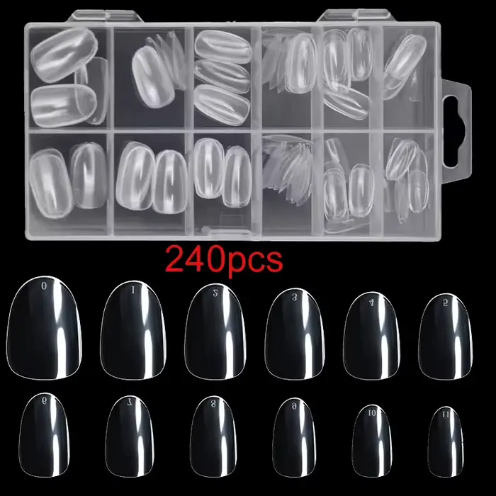 240 faux ongles courts ovales, faux ongles courts en gel souple à couverture complète en forme d'ama