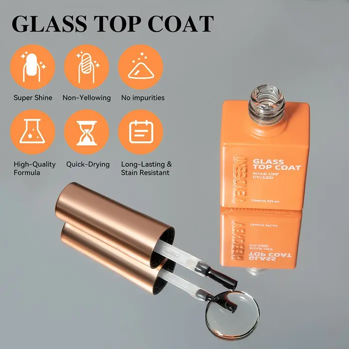 Vendeeni 15ml Gel de finition pour ongles en verre résistant aux rayures, vernis gel cristal UV LED, top coat résistant aux rayures.