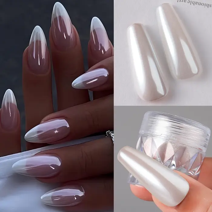 Poudre à ongles en forme de perle chromée blanche