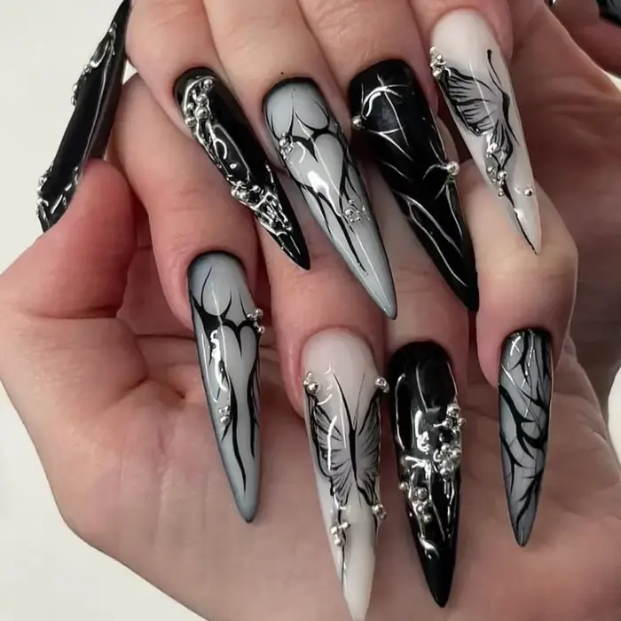 Faux ongles français en amande, 24 pièces, paillettes avec strass, portables, artificiels, simples,