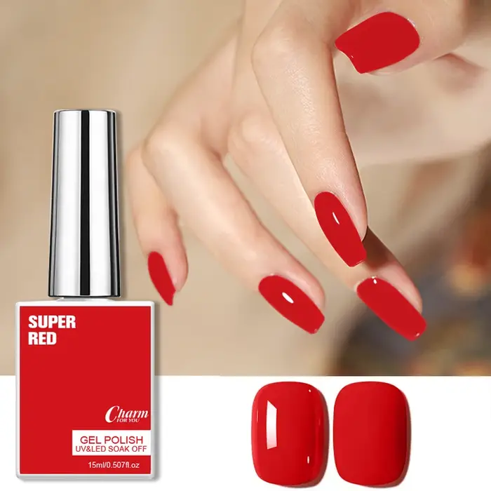 Vernis à ongles gel rouge intense 15ml UV LED Soak Off Haute Pigmentation Couvrance Totale Longue Durée Qualité Salon Manucure