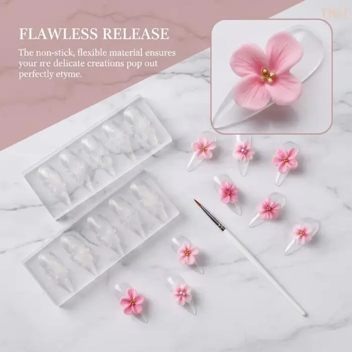 Moule en silicone 3D pour ongles, motif fleurs printanières (lys, hibiscus), pour la sculpture et l'