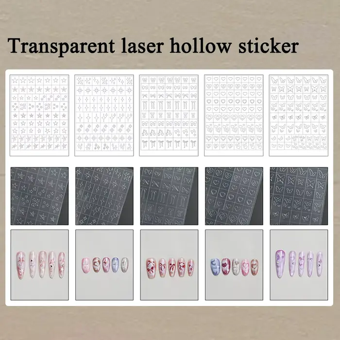 2 à 50 feuilles d'autocollants transparents pour ongles, découpés au laser, motifs étoile, nœud, pap