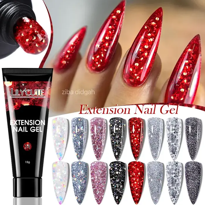 LILYCUTE 1Pc Extension rapide Gel ongles nu rose paillettes bâtiment acrylique Semi Permanent trempe