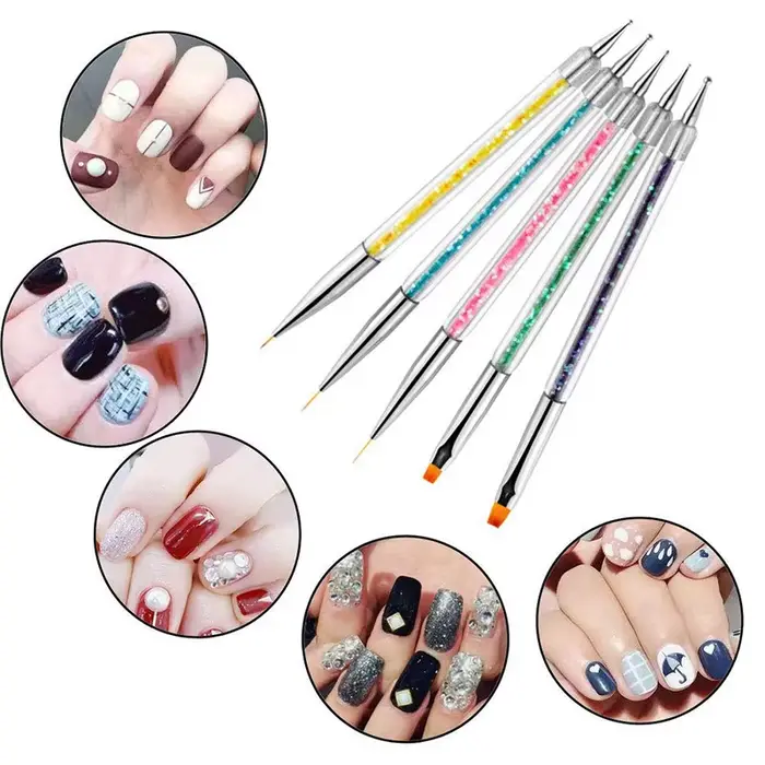 Stylo à points pour Nail Art, 5 pièces, fournitures de doublure pour dessin acrylique, brosse, stras