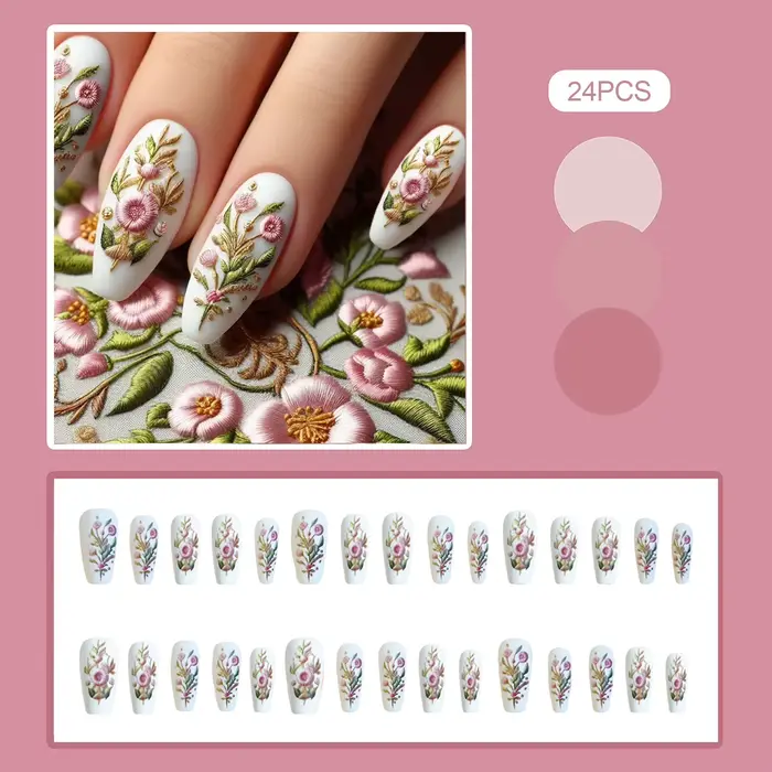 Faux ongles à pression en fleurs de pêcher roses