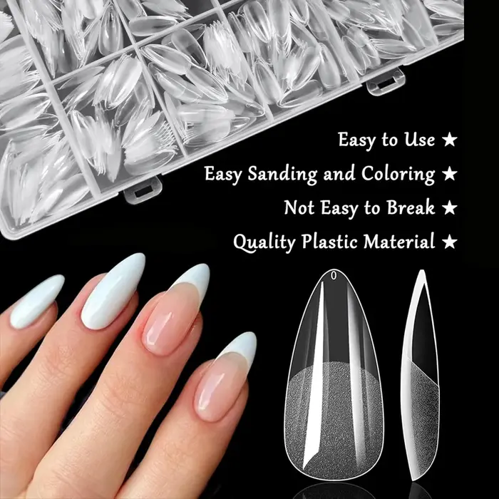 600 faux ongles en amande, 12 tailles différentes de capsules d'ongles en gel souple, capsules d'ong