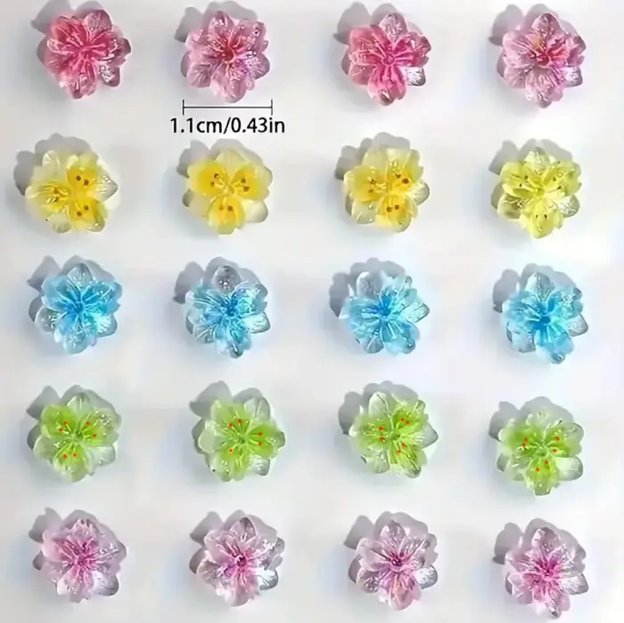 50 pièces 3D mixte dégradé fleur de cerisier breloques pour ongles 11mm cinq pétales fleur Nail Art