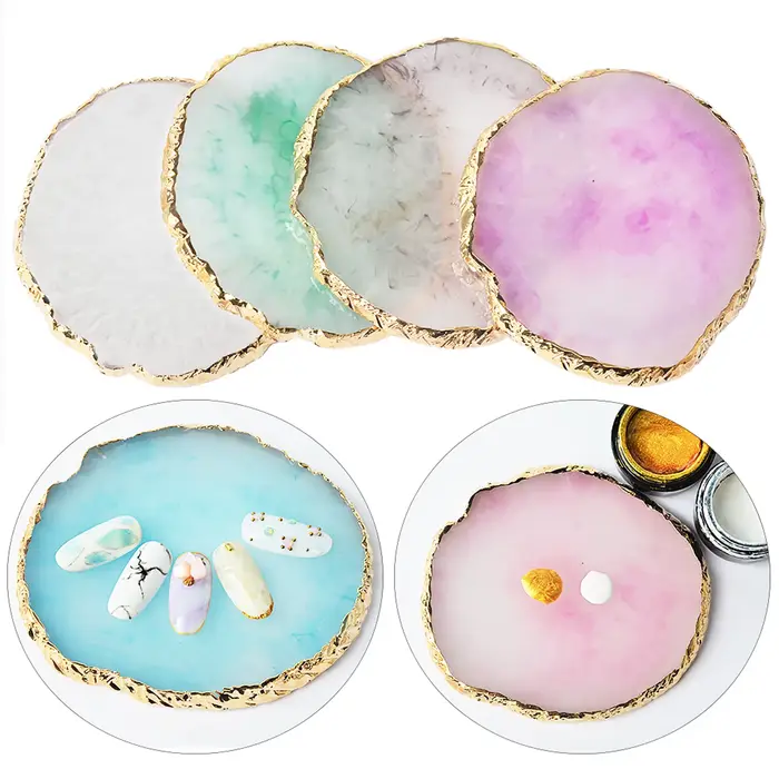 Palette de Faux Ongles Ronds en Résine et Pierre d'Agate