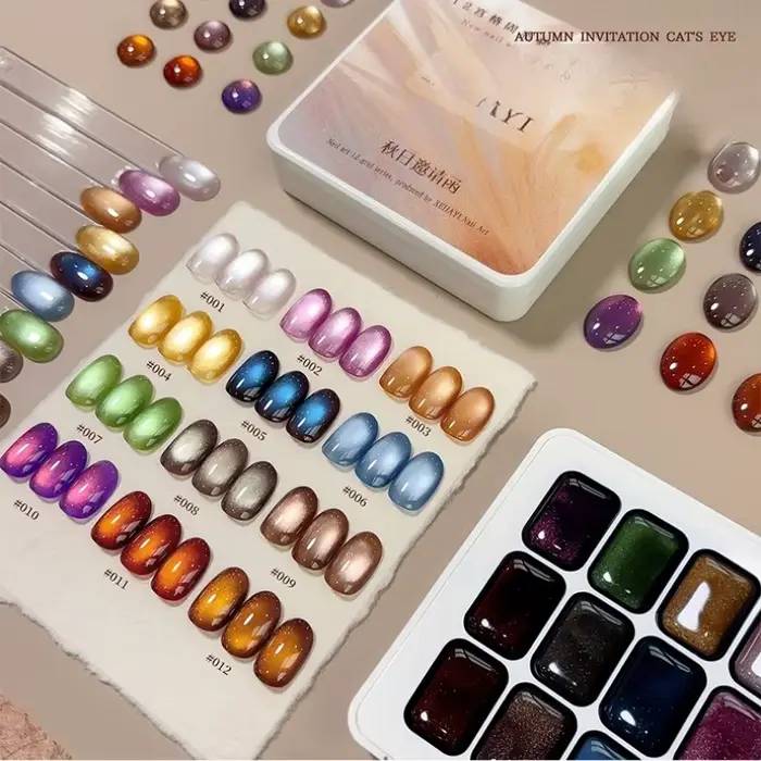 12 couleurs automne hiver ongles marron or oeil de chat vernis