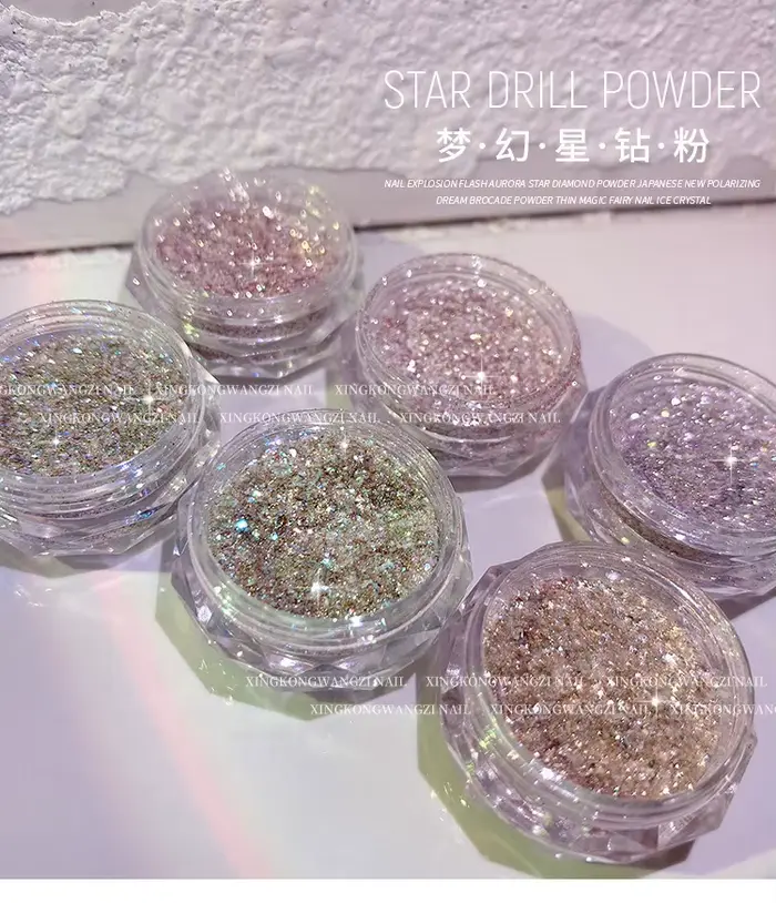 Poudre de diamant cristal pour ongles dorés, 6 couleurs, couleur arc-en-ciel, paillettes, Pigment br