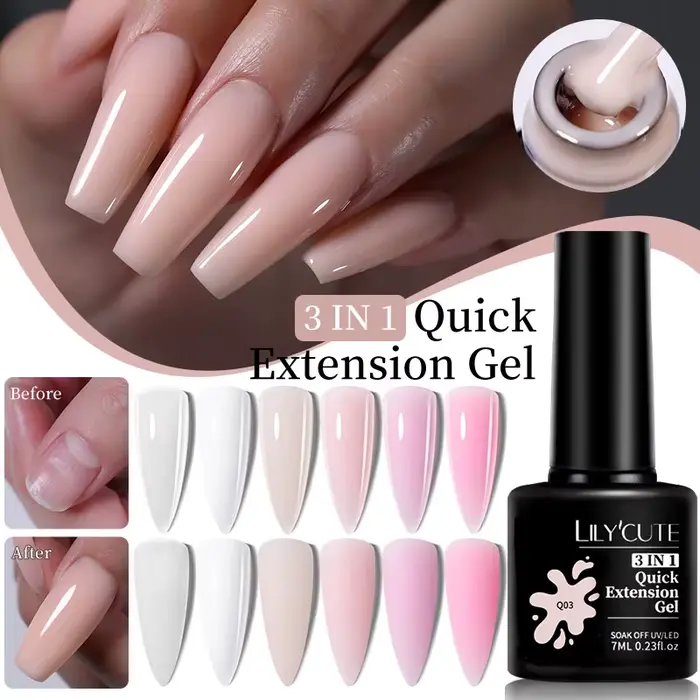 LILYCUTE 7ML Extension rapide Gel pour ongles Vernis Semi Permanent acrylique cristal blanc clair Nu