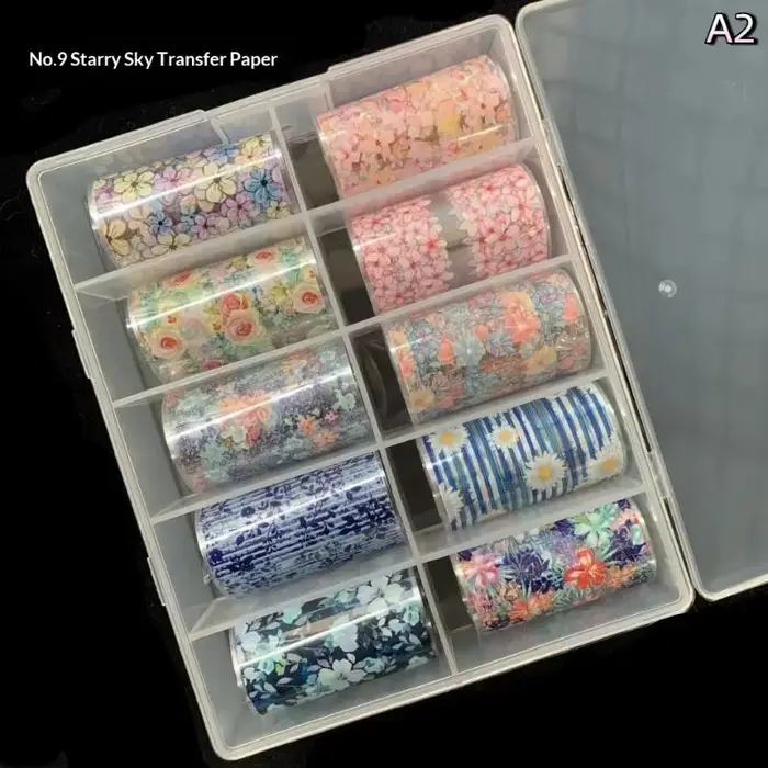 Papier de transfert pour ongles, 10 rouleaux, motifs floraux roses et papillons, pour nail art créat
