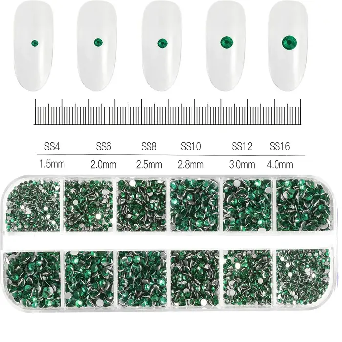 1.5mm-5mm Champagne verre cristal Nail Art gemmes 12 grilles Flatback SS4-SS16 mixte