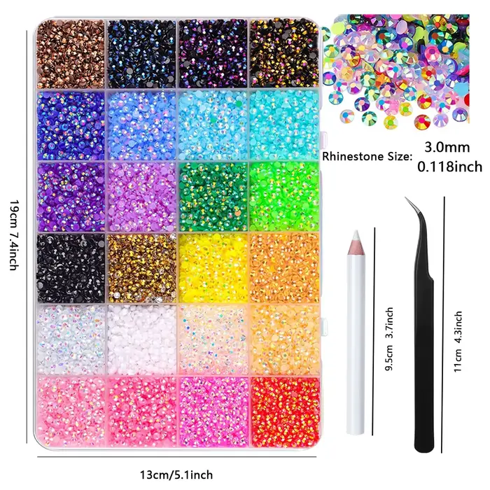 Environ 3500 pièces de strass pour Nail Art à dos plat, pierres précieuses en cristal pour bricolage