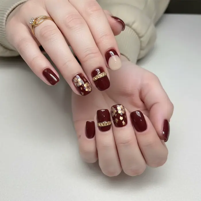 10 pièces de luxe or Floral faux ongles peint à la main vieille argent Style réutilisable