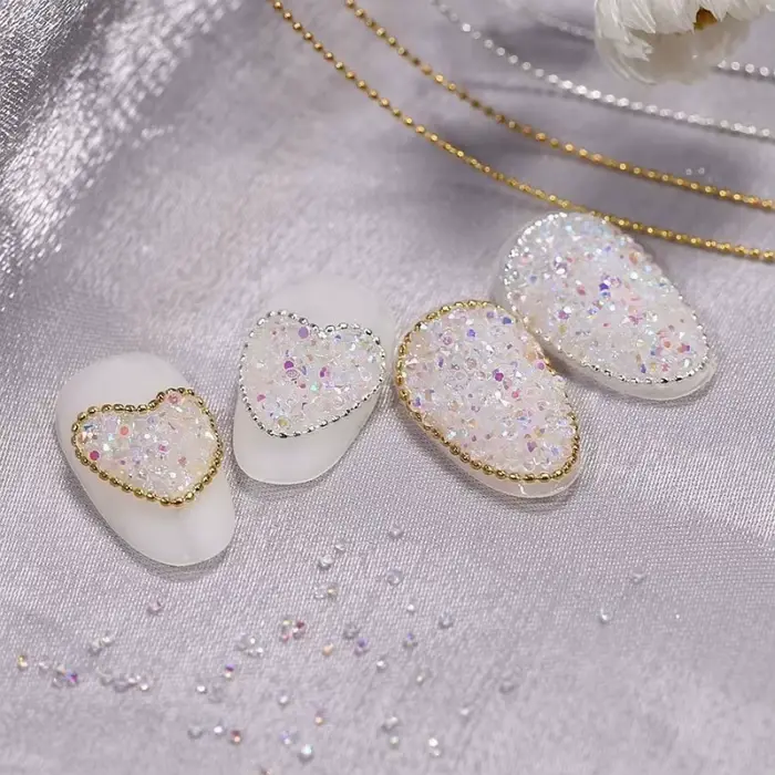 Chaîne de perles pour ongles en or et argent, 1 m/paquet, 0.8mm, breloque en pierre Ellipse, décorat