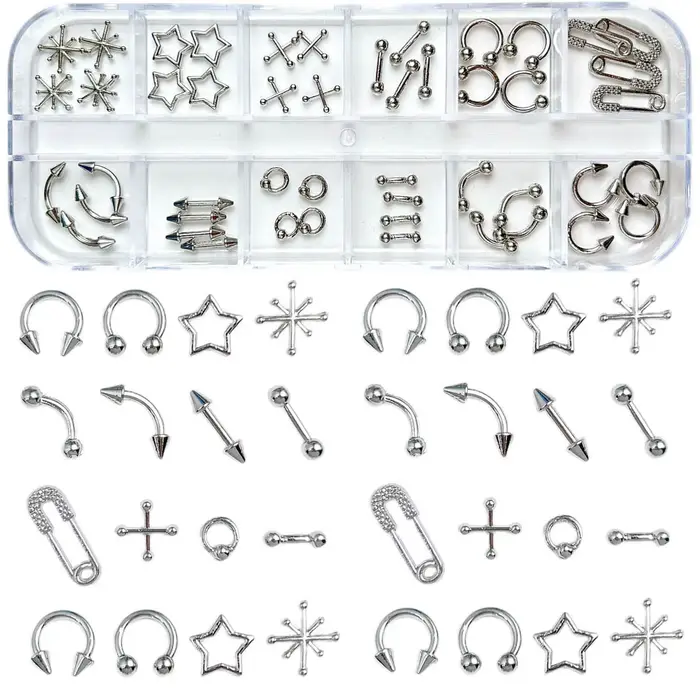 12 grilles Goth Punk ongles breloques goujons Y2K Piercing conceptions métallique argenté