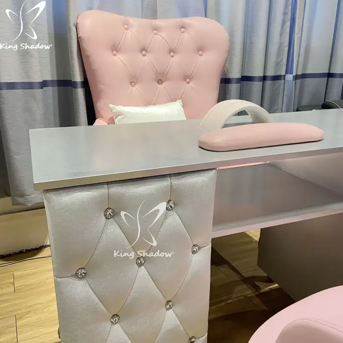 Table de manucure moderne avec plateau en bois, bureau de bar à ongles avec collecteur de poussière et support à vernis, mobilier de salon, chaise en cuir PU