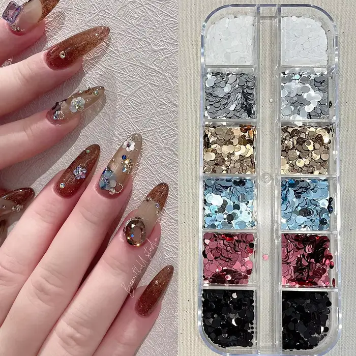1 morceau d'accessoires pour nail art à paillettes à pois à 12 grilles, style Instagram ; accessoire