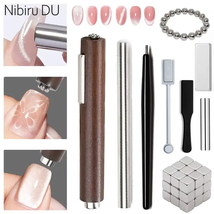 Cube magnétique œil de chat 3 en 1 pour ongles, bâton carré magnétique puissant, stylo magnétique, D