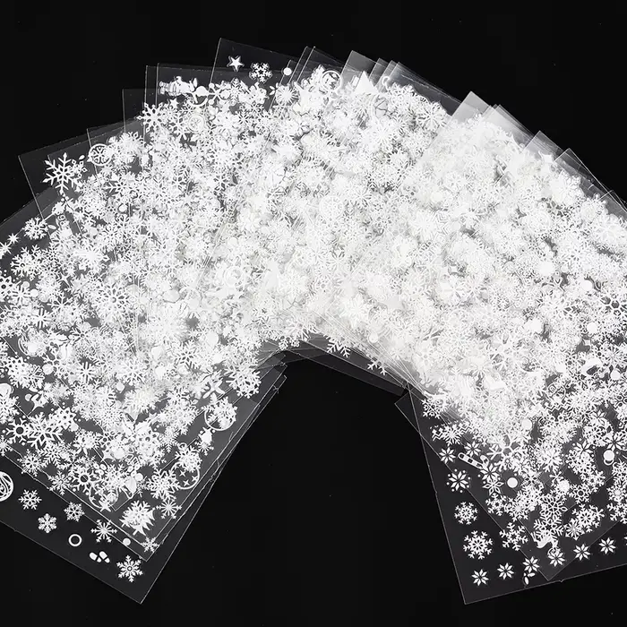Autocollants 3D en Forme de Flocons de Neige Blancs pour Nail Art, Décalcomanies de Noël, Bonhomme d