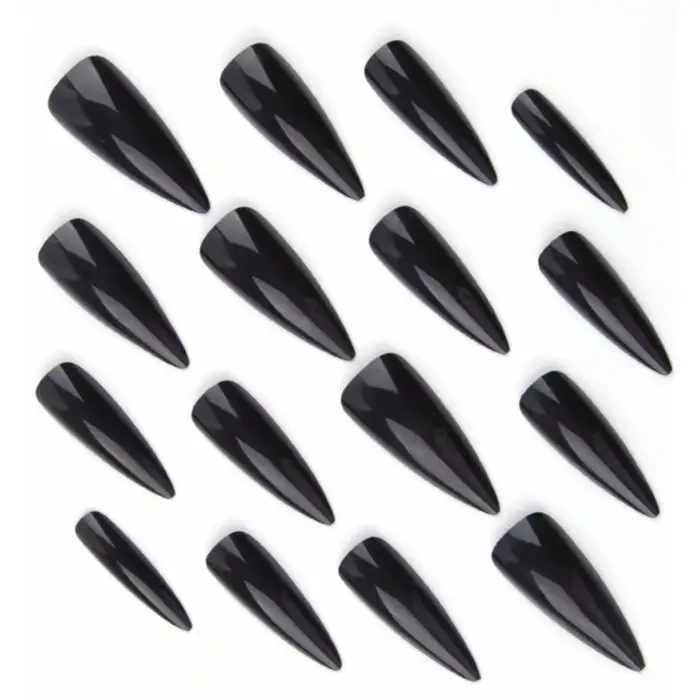 Transformez vos ongles avec 24 pièces Extra Long Stiletto style français moderne classique simple noir couleur unie