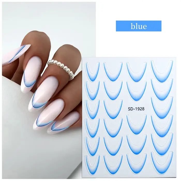 Autocollants 3D pour ongles, motifs de manucure française, dégradé, lignes florales, guides autocollants pour la décoration DIY des ongles