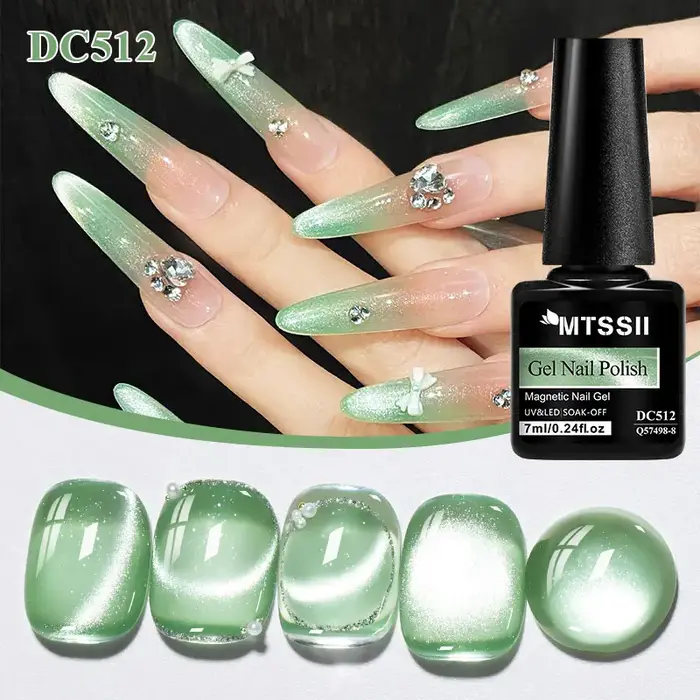 Vernis à ongles magnétique semi-permanent Mint Mambo Cat effet gelée avec perles de verre