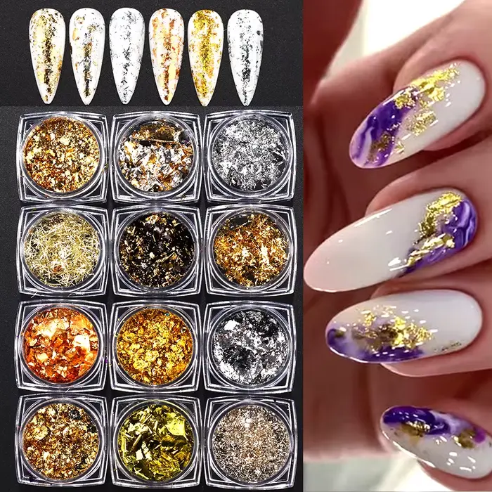 Feuilles d'or et d'argent pour ongles magnifiques